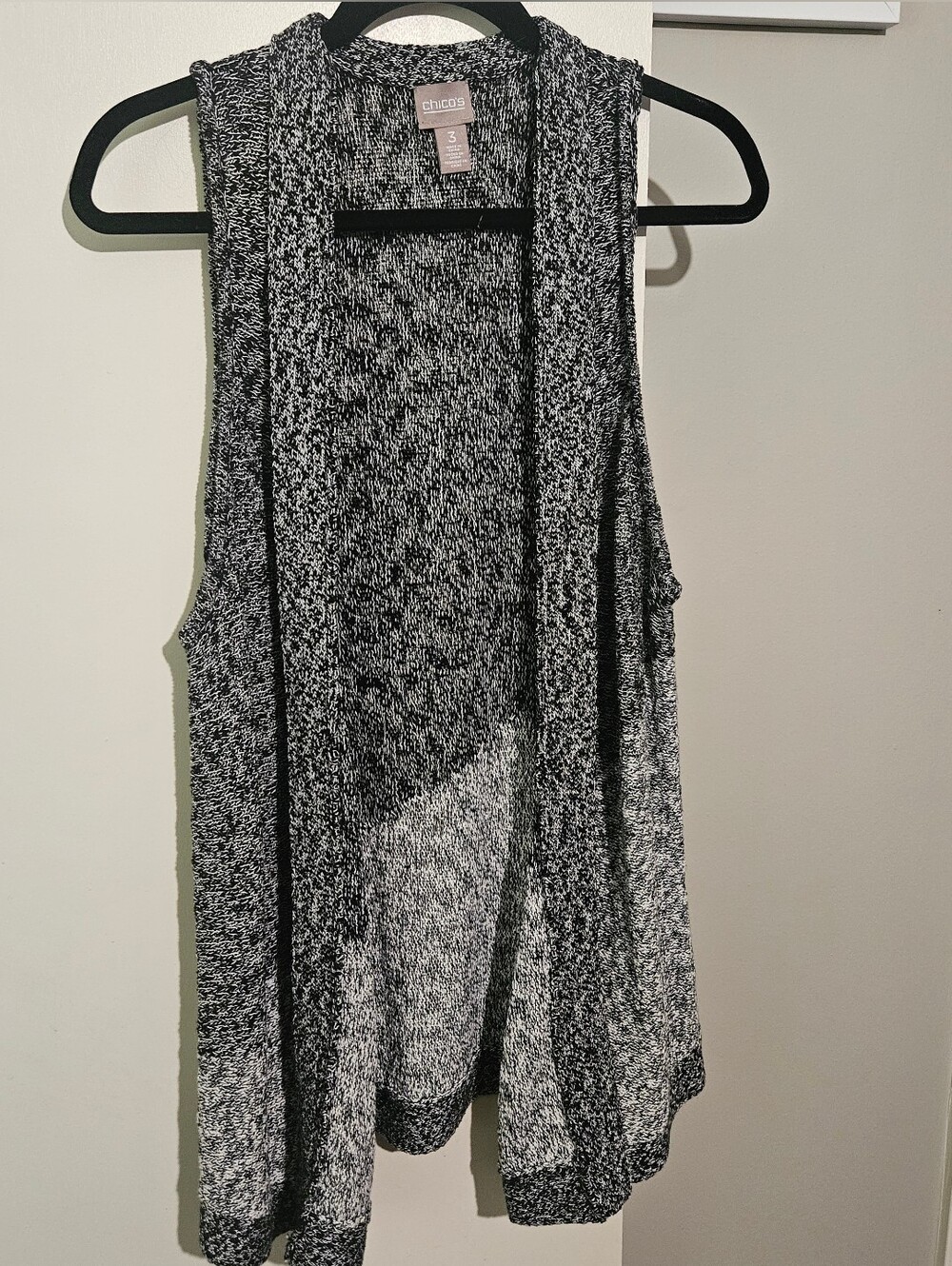 Chicos Open-Front Black & White Knit Vest